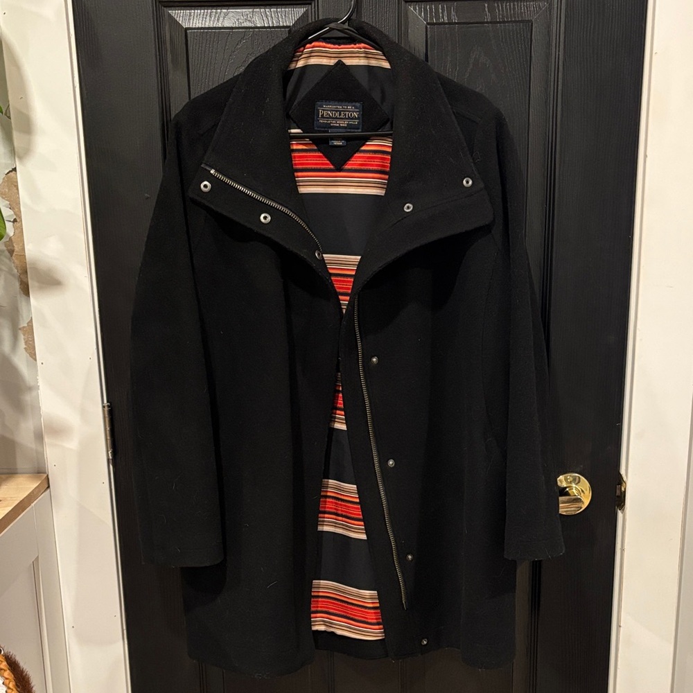Pendleton Black Trench Coat with Striped Lining
